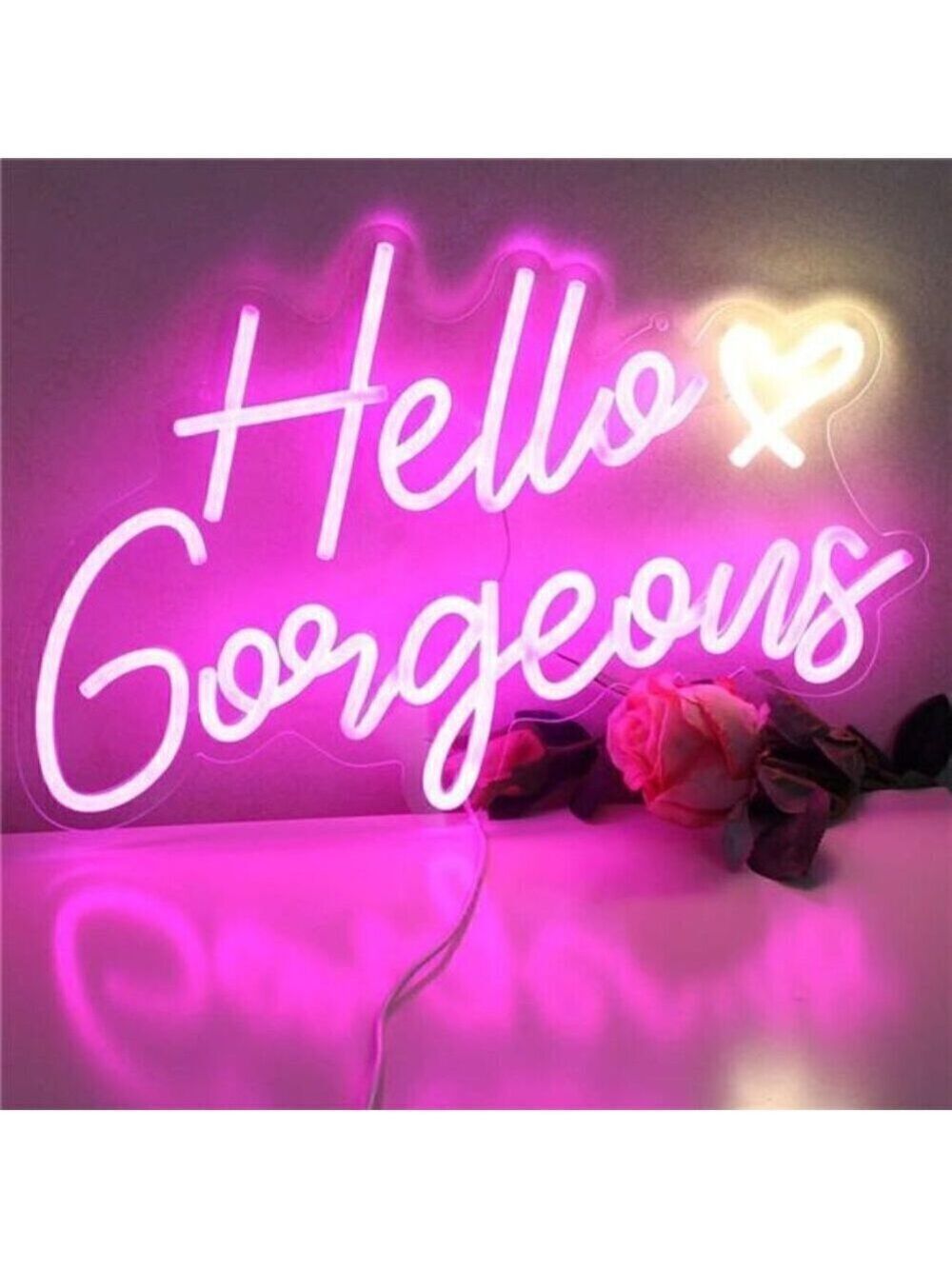 Hello Gorgeous Neon Sign Pink LED Light Home Wedding Birthday Party Wall Decor